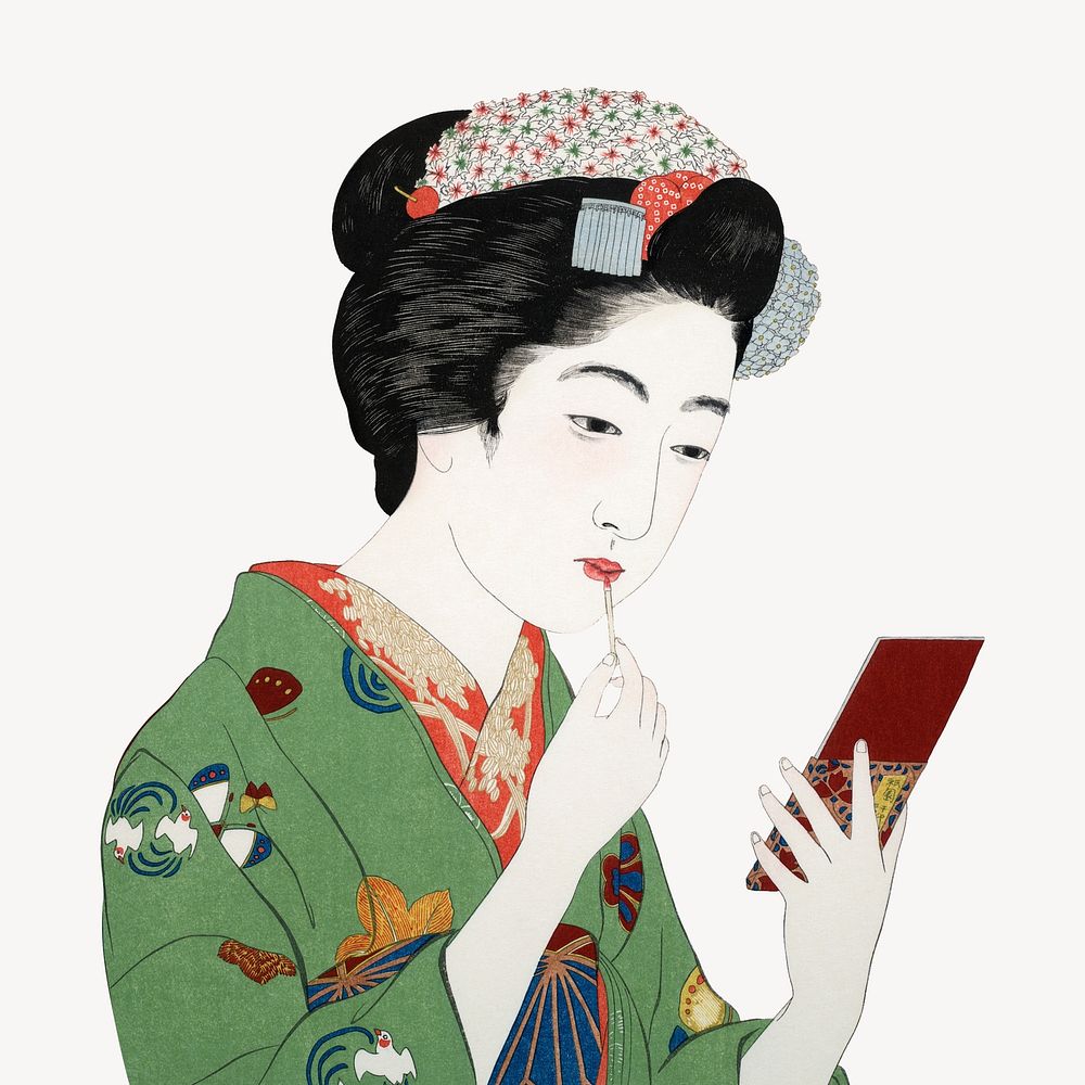 Hashiguchi's Woman Applying Rouge collage element, vintage illustration psd