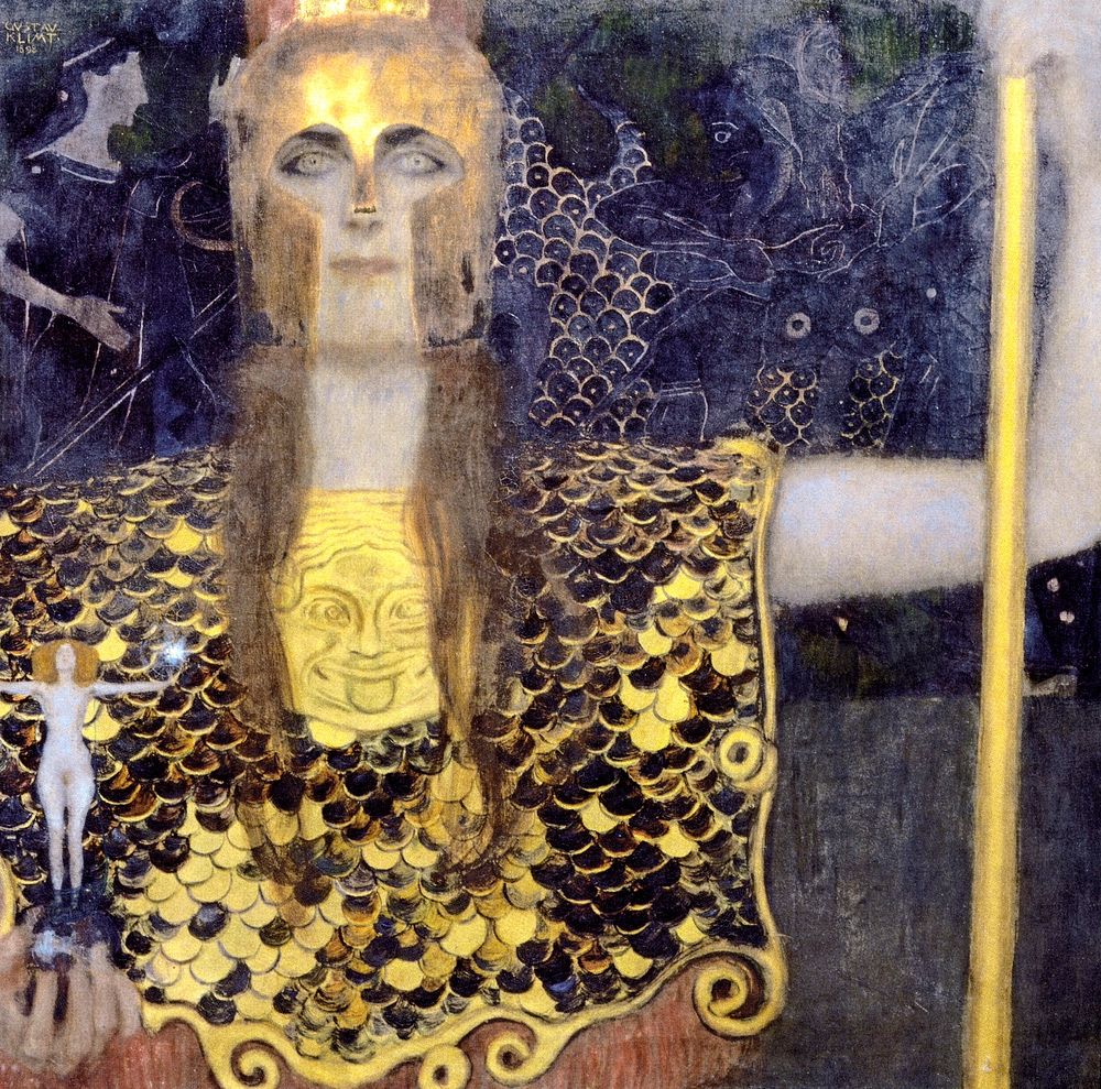 Gustav Klimt's Pallas Athena (1898) famous painting. Original from Wikimedia Commons. Digitally enhanced by rawpixel.