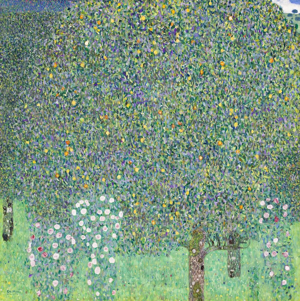 Gustav Klimt's Rosebushes under the Trees (1905) famous painting. Original from Wikimedia Commons. Digitally enhanced by…