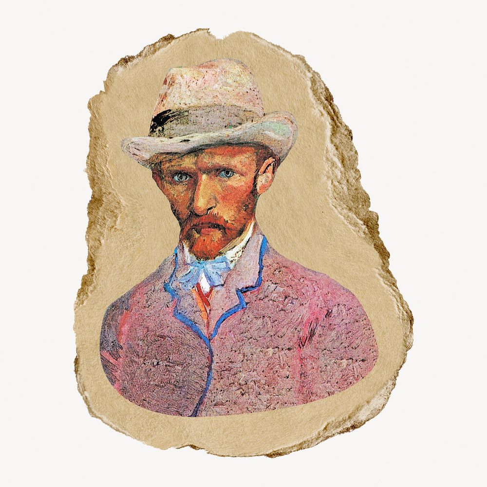 Van Gogh&rsquo;s self-portrait illustration, vintage artwork, ripped paper badge, remixed by rawpixel