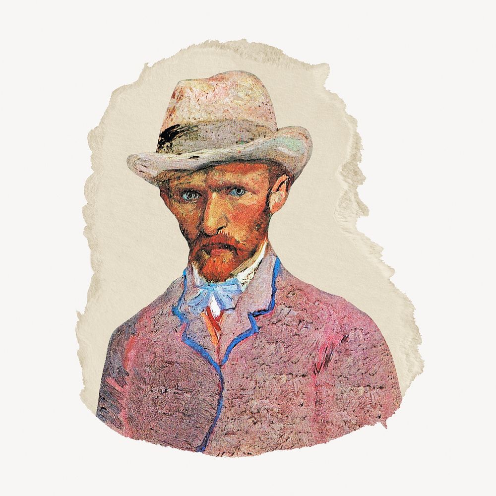 Van Gogh&rsquo;s self-portrait illustration, vintage artwork, ripped paper badge, remixed by rawpixel
