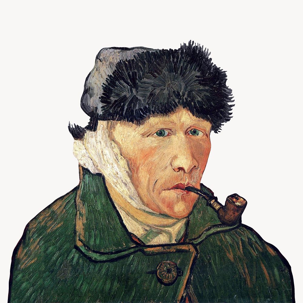 Van Gogh's Self-Portrait with Bandaged Ear and Pipe illustration, vintage illustration