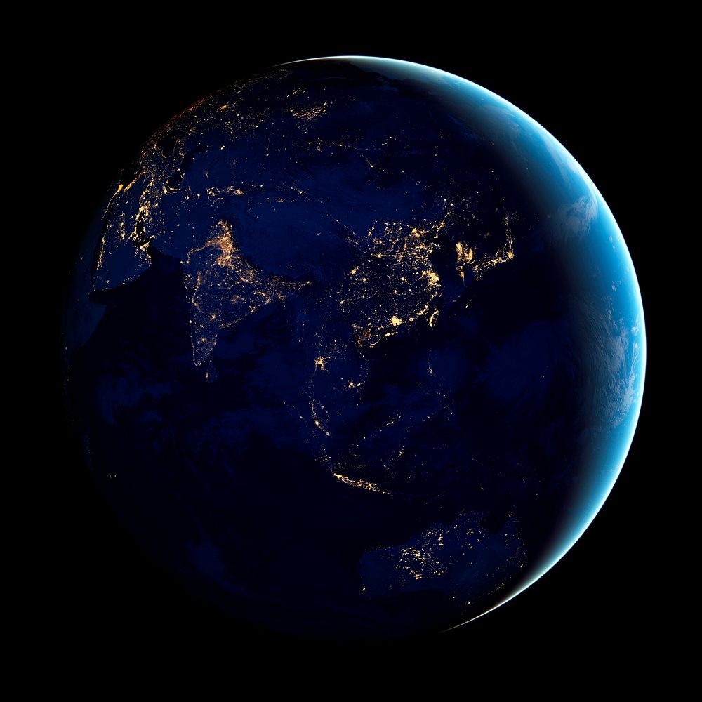 Image of Asia and Australia at night. Original from NASA . Digitally enhanced by rawpixel.