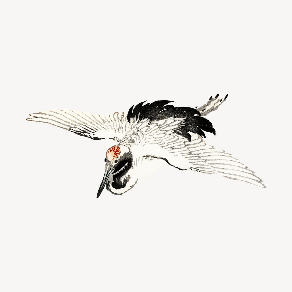 Flying crane collage element, Kōno Bairei's bird  vintage illustration psd