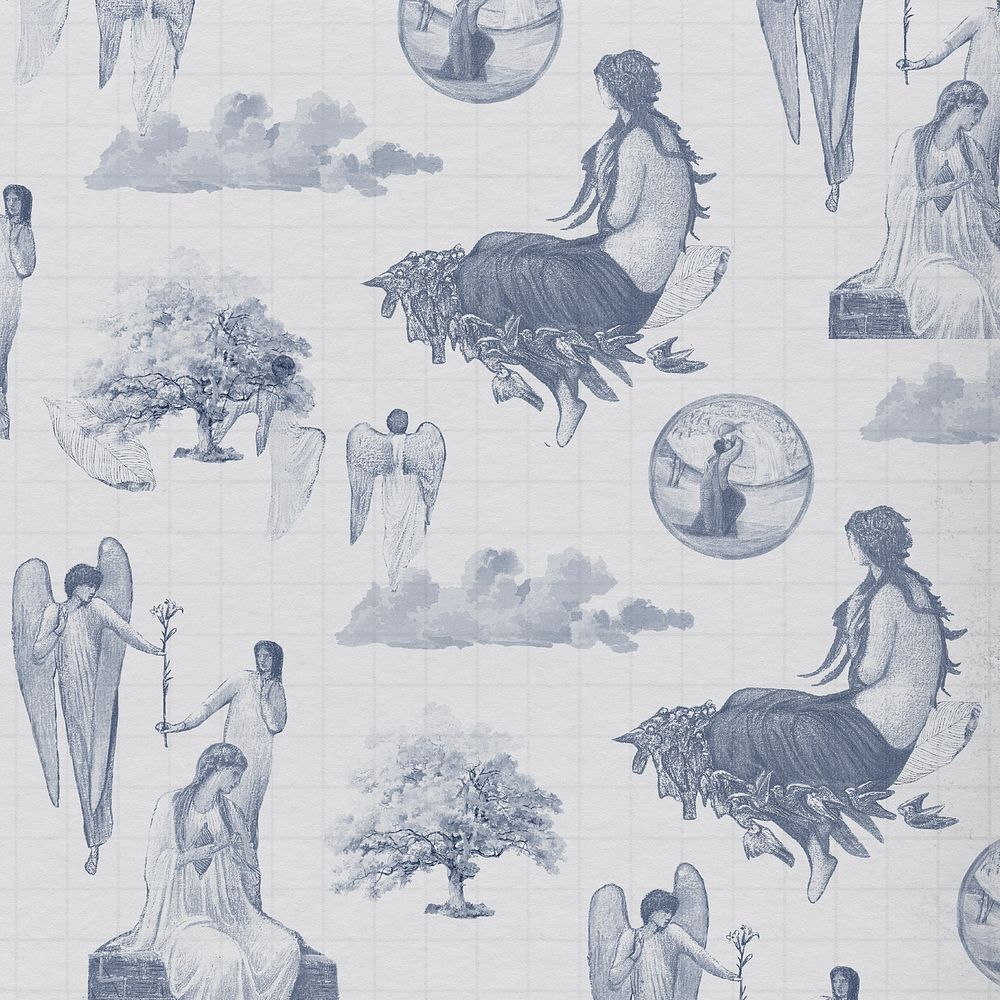 Vintage angels and women illustration pattern background