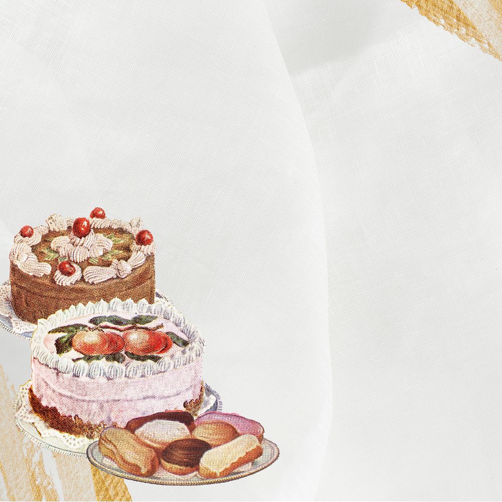 Fancy cakes with gold brushstroke background illustration