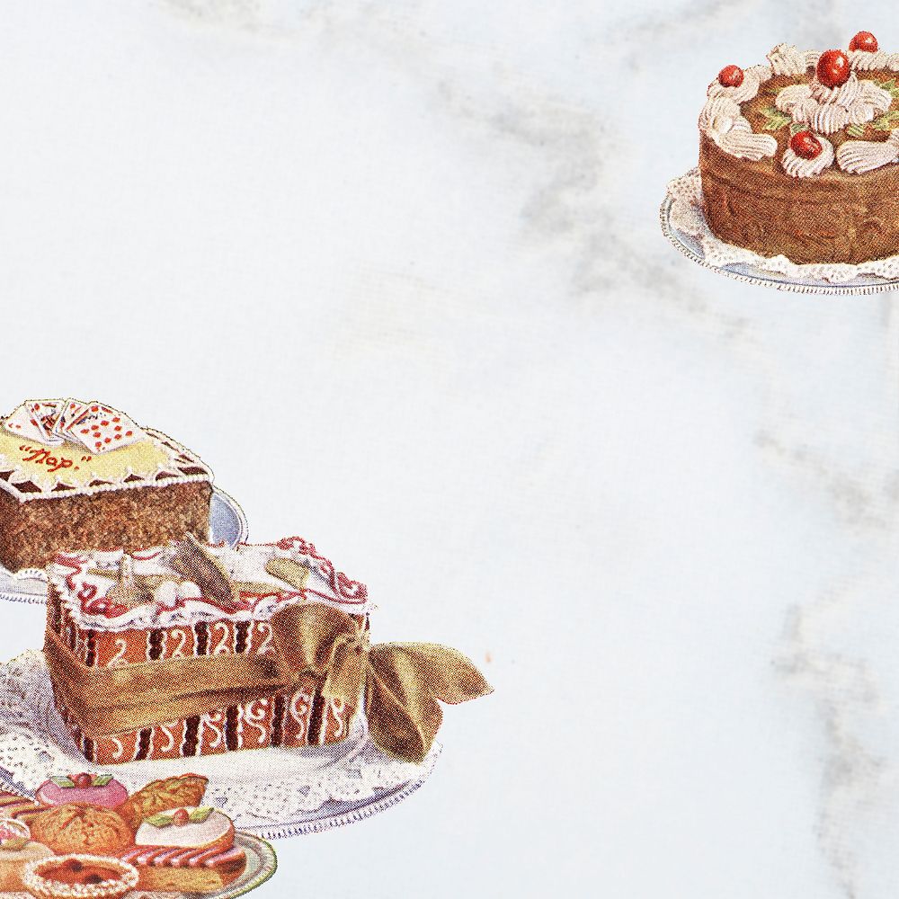 Fancy cakes on marble texture background