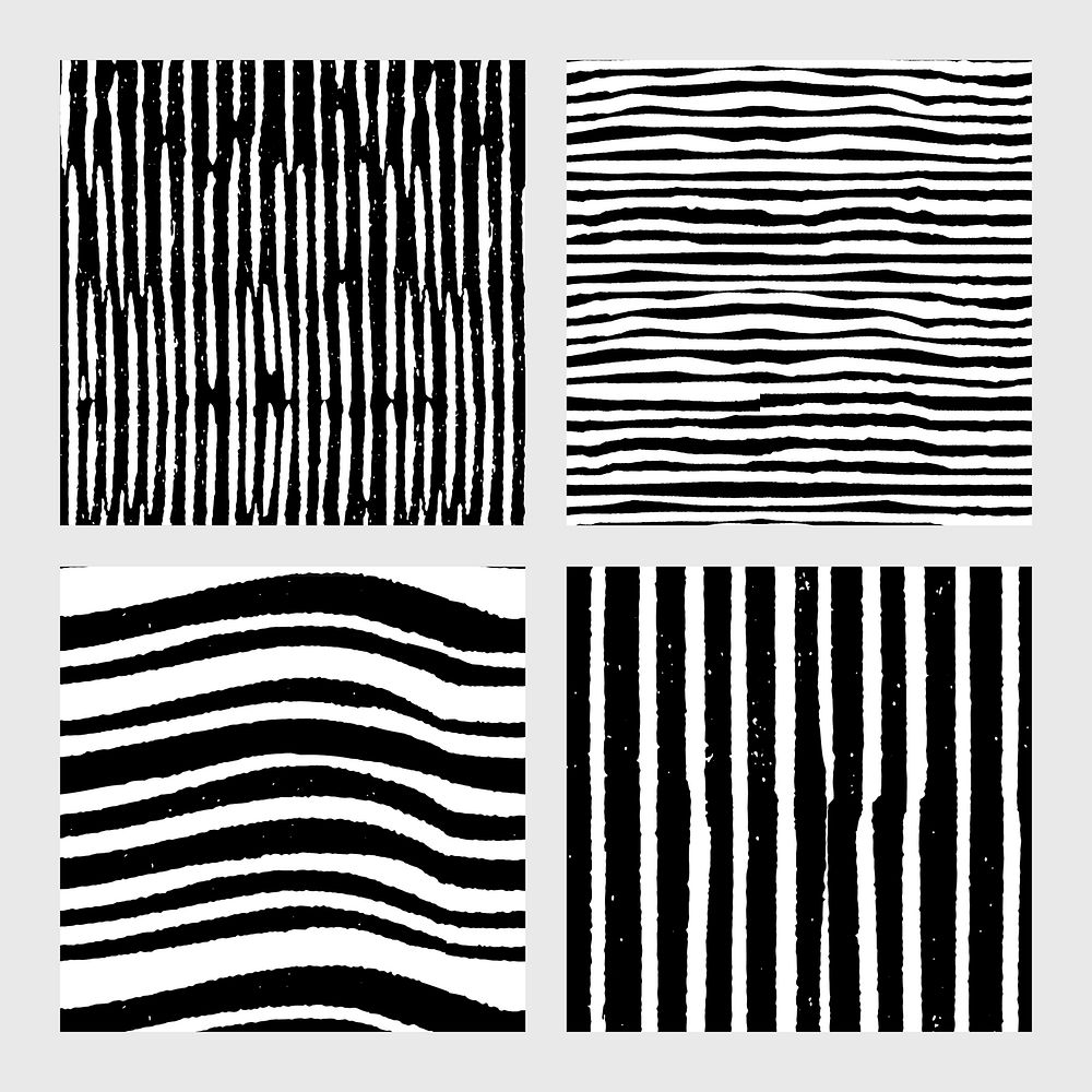 Vintage black white woodcut stripes pattern background vector set, remix from artworks by Samuel Jessurun de Mesquita