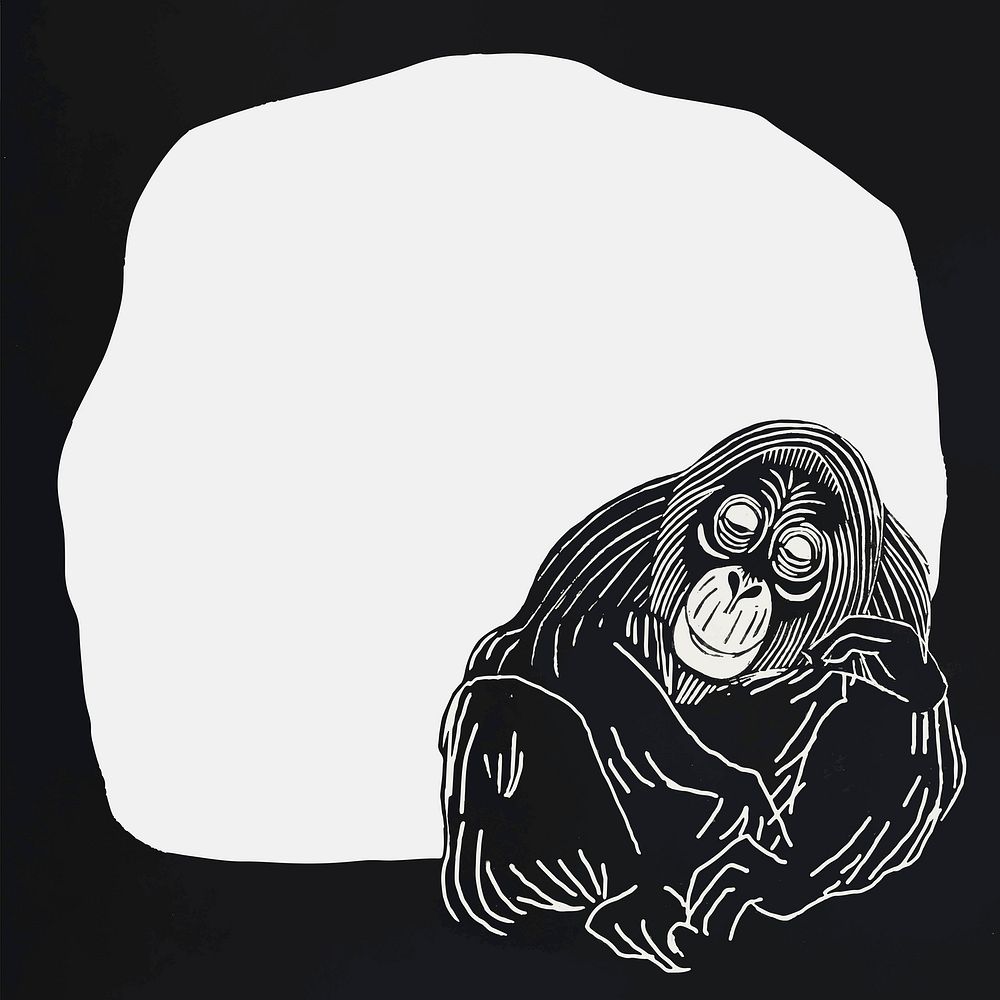 Vintage orangutan black frame art print vector, remix from artworks by Samuel Jessurun de Mesquita