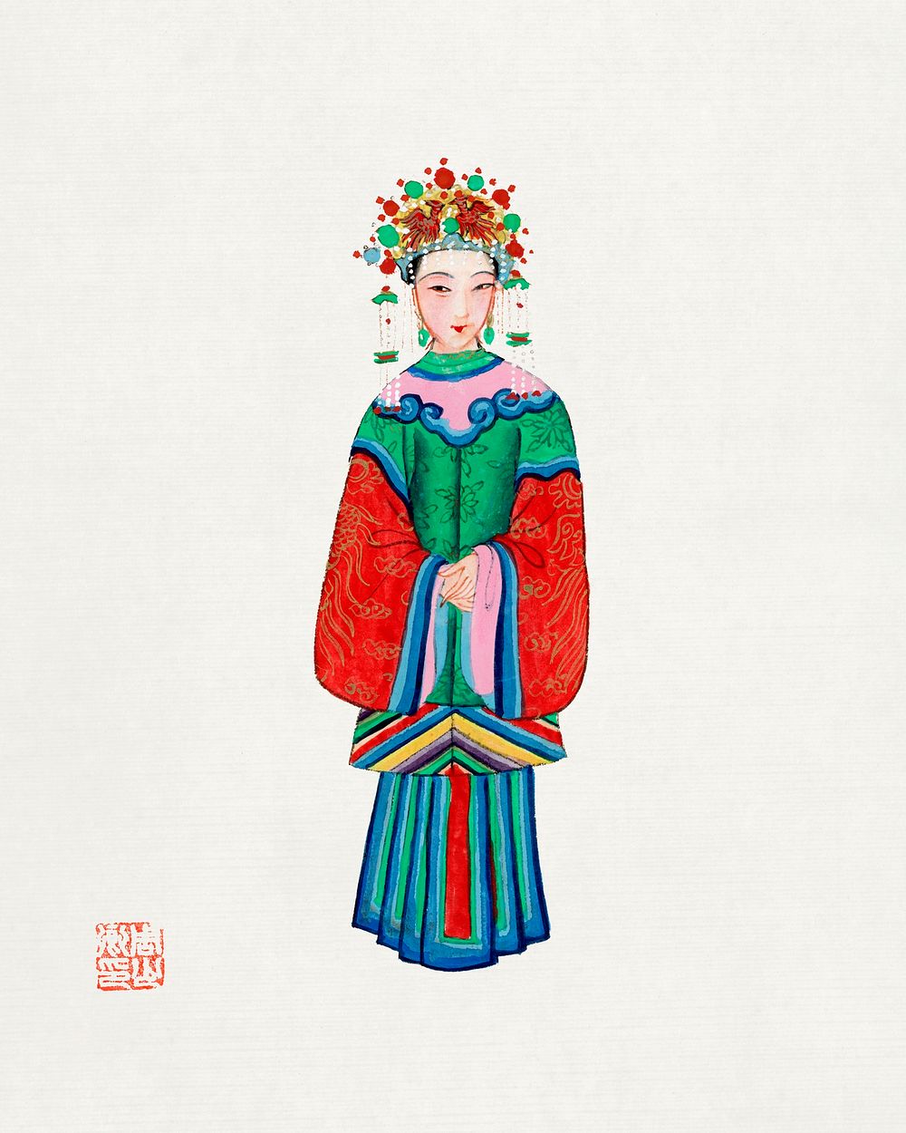 Princess imperial costume illustration. Digitally enhanced from our own edition of Chinese Costumes (1932). 