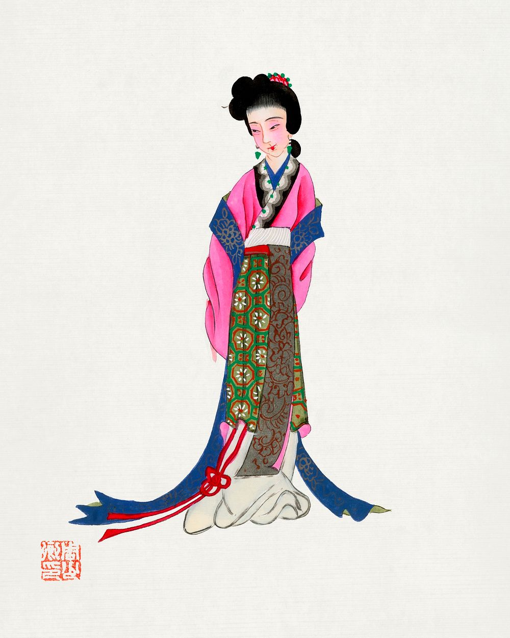Ancient lady costume. Digitally enhanced from our own edition of Chinese Costumes (1932). 