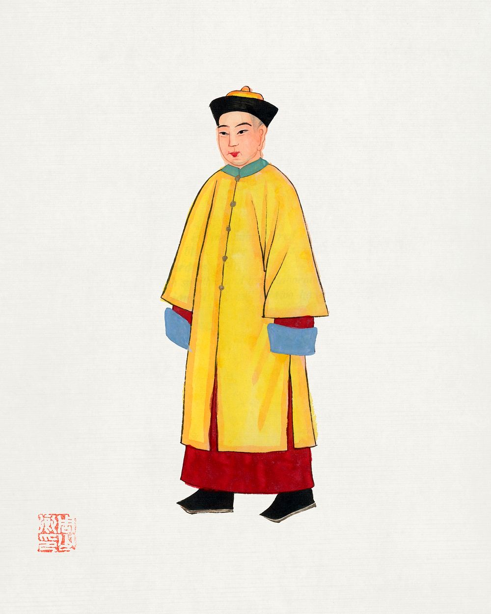 Man in yellow priest robe illustration. Digitally enhanced from our own edition of Chinese Costumes (1932). 