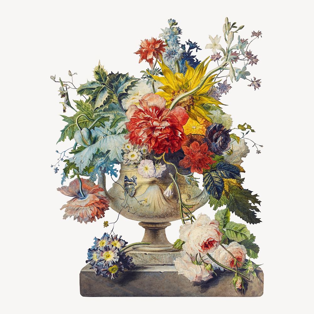 Johannes van Os's bouquet of flowers collage element, aesthetic vintage illustration psd