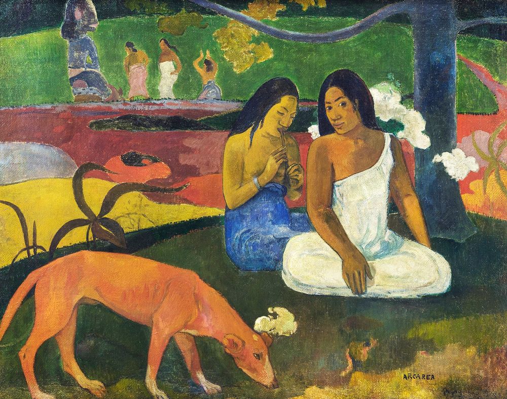 Paul Gauguin's Arearea (1892) famous painting. Original from Wikimedia Commons. Digitally enhanced by rawpixel.