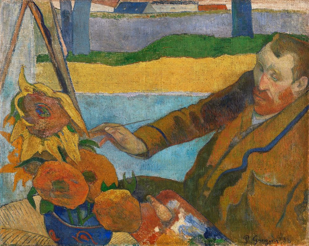 Paul Gauguin's The Painter of Sunflowers (1888) famous painting of Van Gogh. Original from Wikimedia Commons. Digitally…