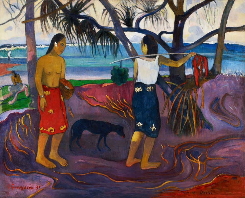 Paul Gauguin's I Raro Te Oviri (Under the Pandanus) (1891) famous painting. Original from the Minneapolis Institute of Art.…