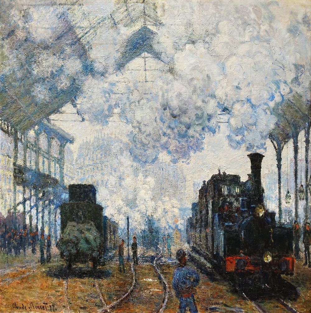 Claude Monet's Arrival of the Normandy Train (1877) famous painting. Original from Wikimedia Commons. Digitally enhanced by…