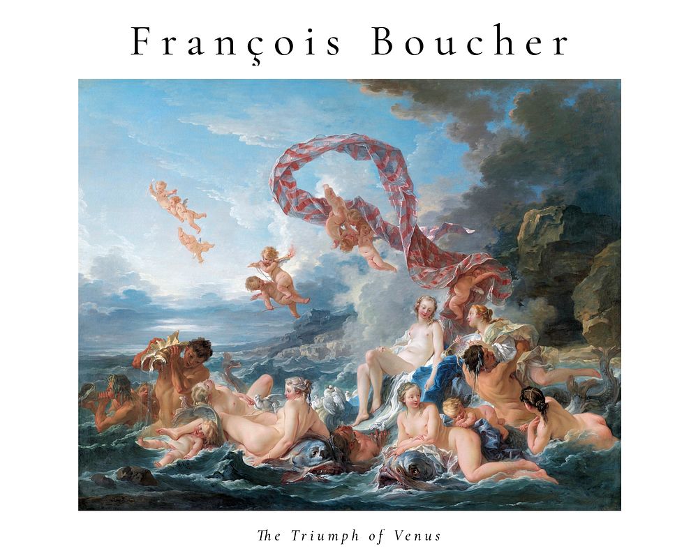 Francois Boucher art print, vintage poster The Triumph of Venus, rococo illustration