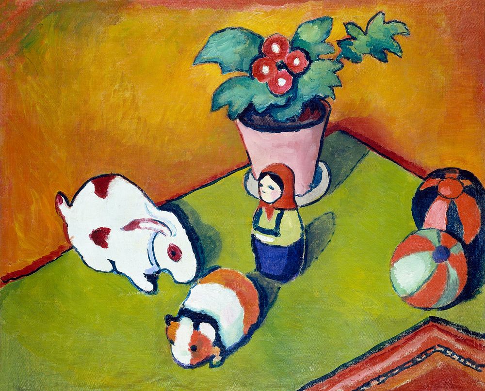 August Macke's Little Walter's Toys (1912) famous painting. Original from Wikimedia Commons. Digitally enhanced by rawpixel.