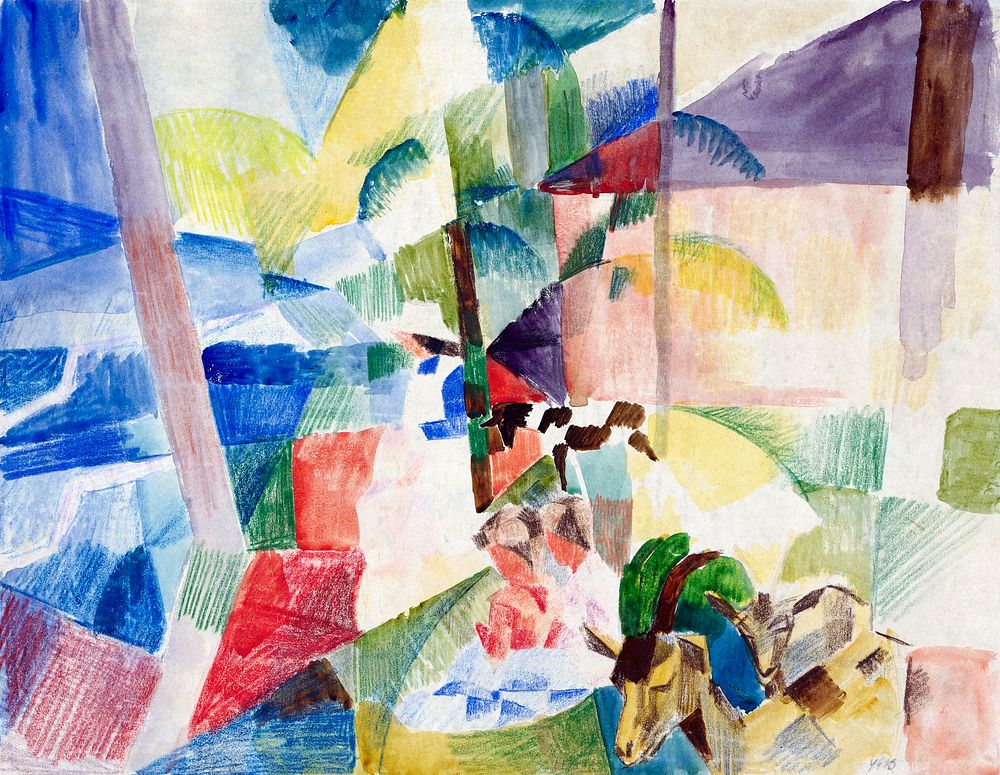 August Macke's Landscape with children and goats (1913) famous painting. Original from the Kunstmuseum Basel Museum.…