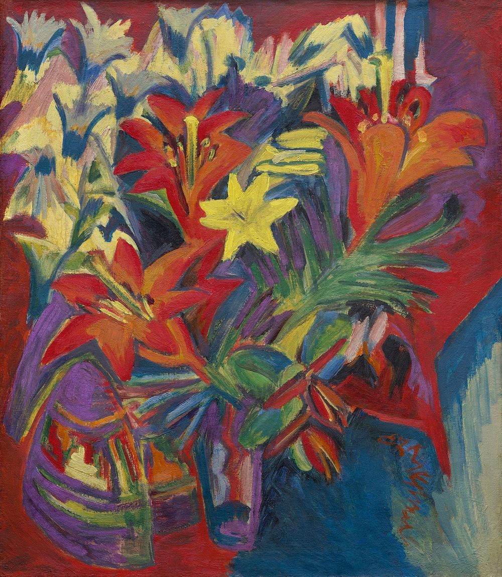 Ernst Ludwig Kirchner's Still Life with Lilies (1917) famous painting. Original from the Dallas Museum of Art. Digitally…