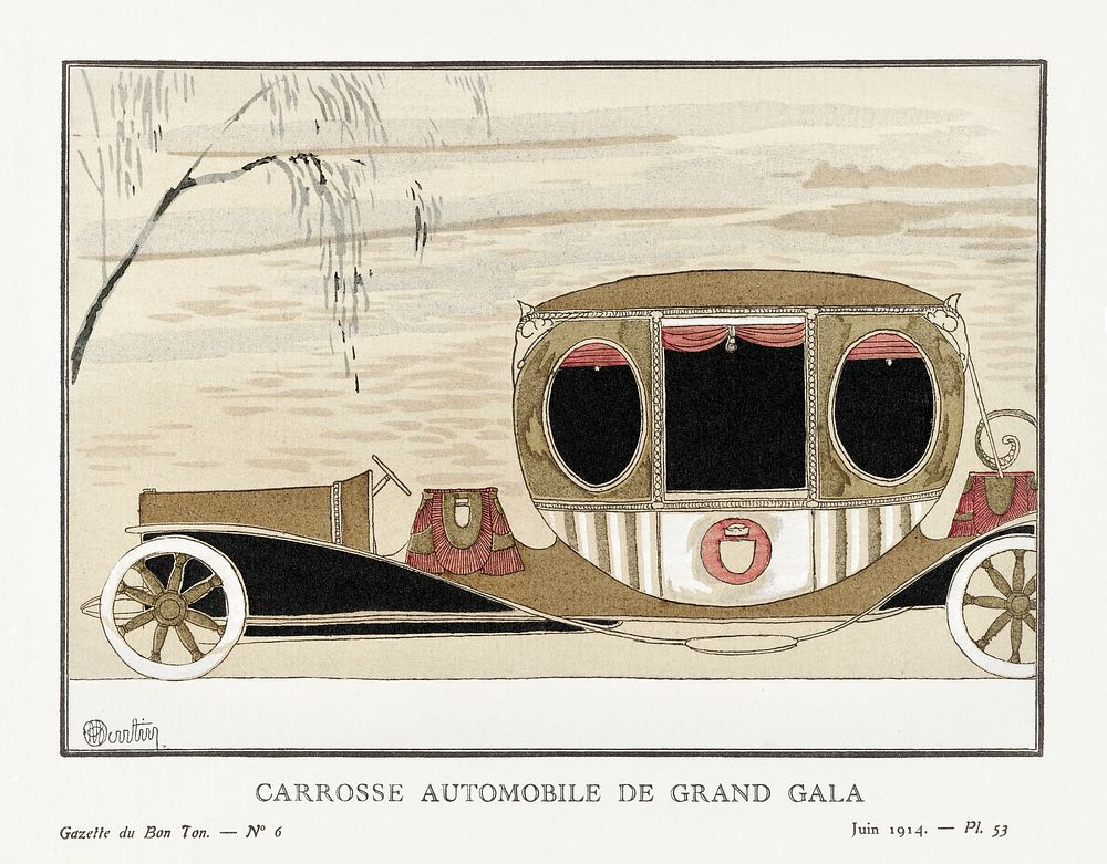 Grand gala automobile coach (1914) fashion plate in high resolution by Charles Martin, published in Gazette de Bon Ton.…