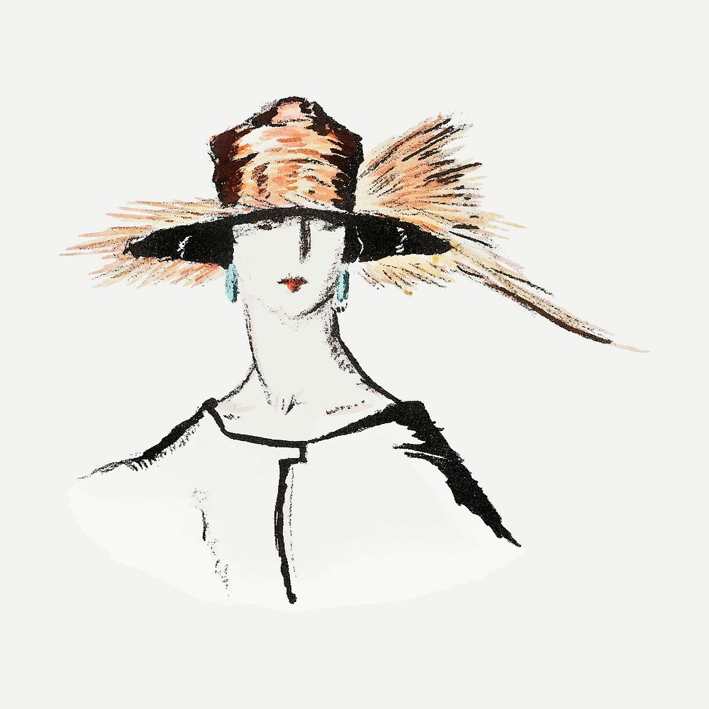 Vintage woman wearing hat vector illustration, remixed from the artworks by Porter Woodruff
