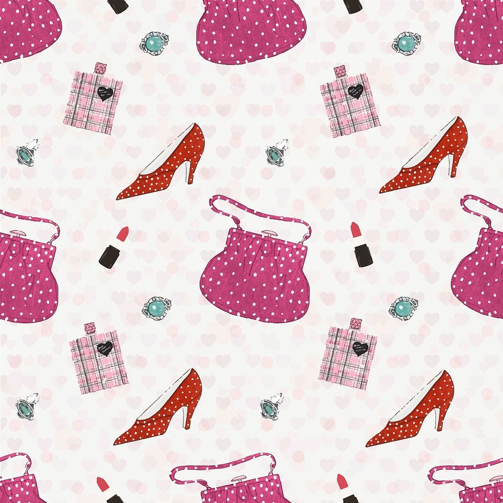 Pattern background vector featuring vintage beauty items, remixed from public domain artworks