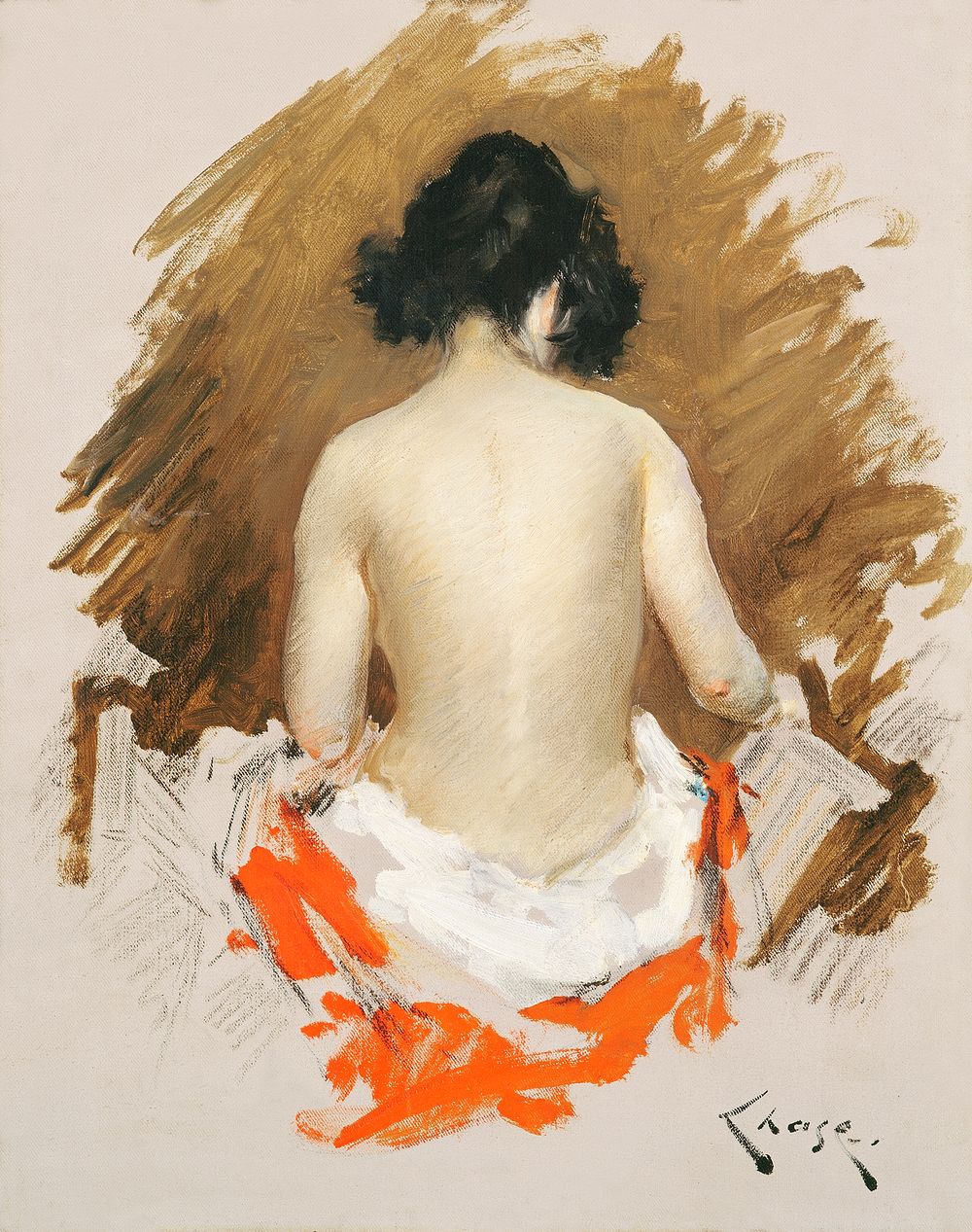 Naked Japanese woman with a kimono, vintage erotic art. Nude (1901) by William Merritt Chase. Original from The National…