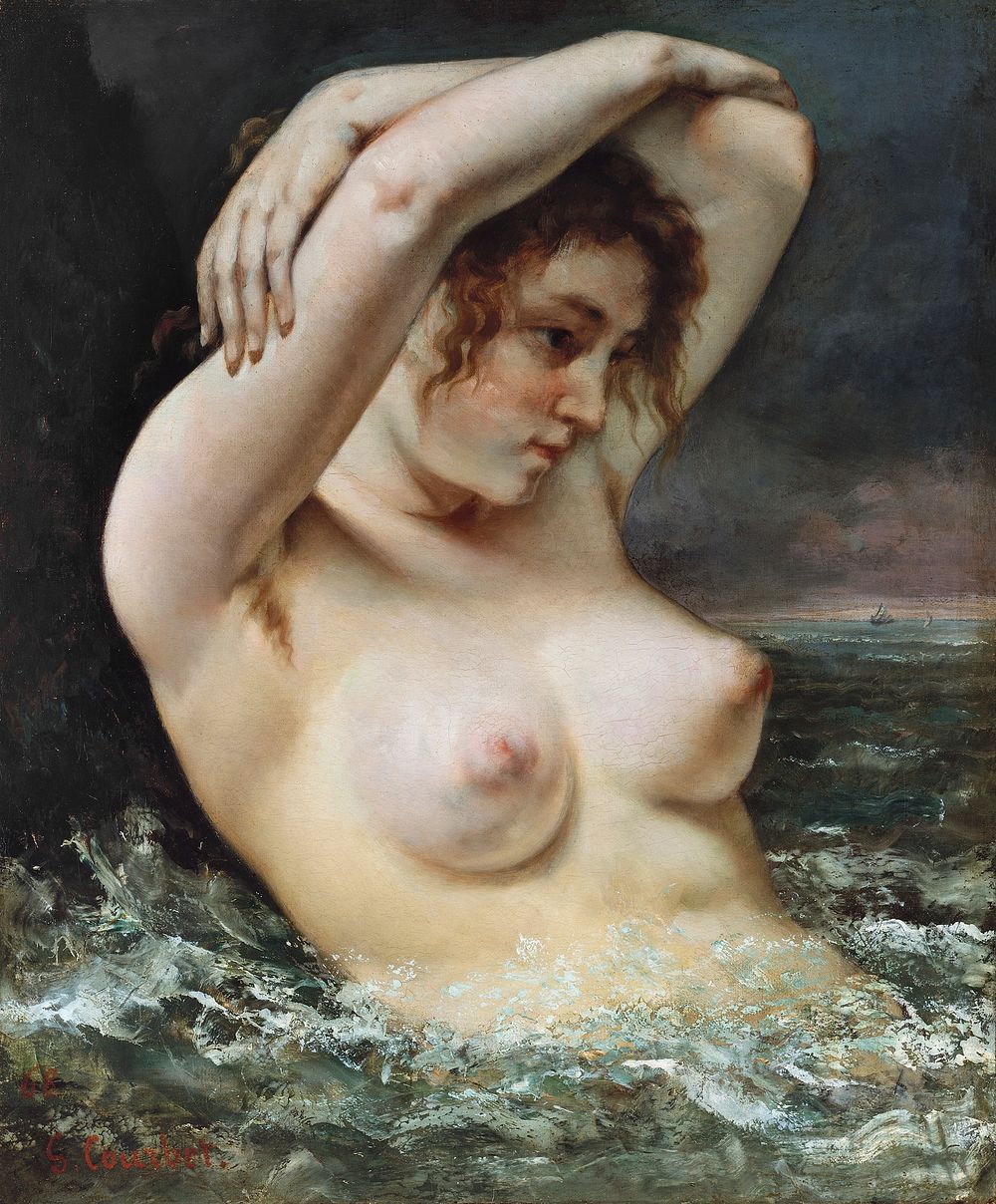 Naked woman showing her breasts, vintage nude illustration. The Woman in the Waves (1868) by Gustave Courbet. Original from…