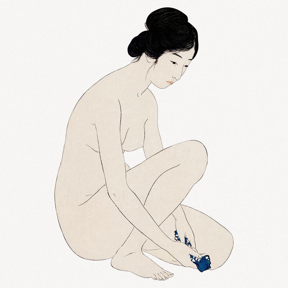 Hashiguchi's naked woman collage element, vintage illustration psd