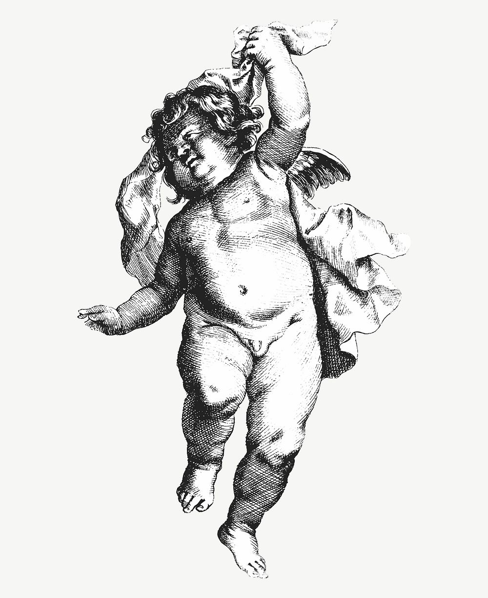 Vintage cute cherub dancing vector illustration