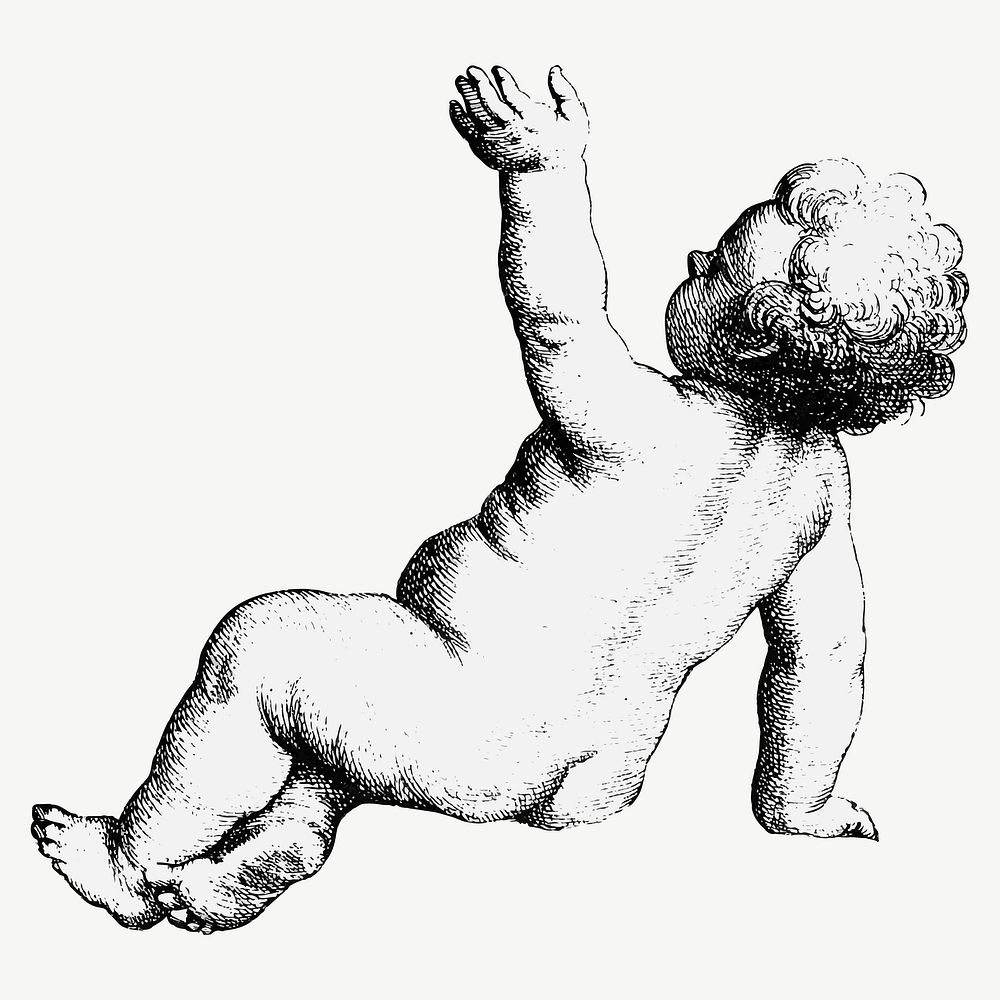 Cute cherub vector illustration, remix from artworks by Wenceslaus Hollar
