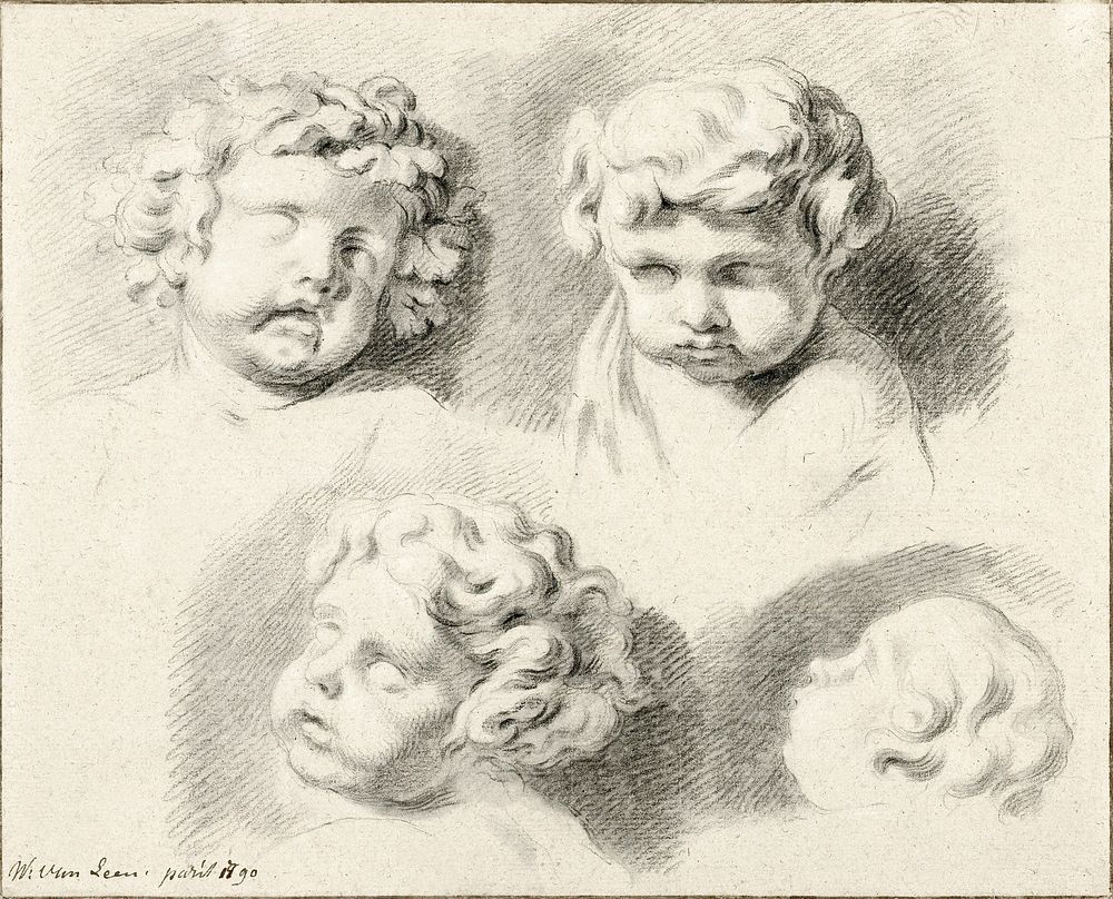 Vier kinderkopjes (1790) by Willem van Leen. Original from The Rijksmuseum. Digitally enhanced by rawpixel.