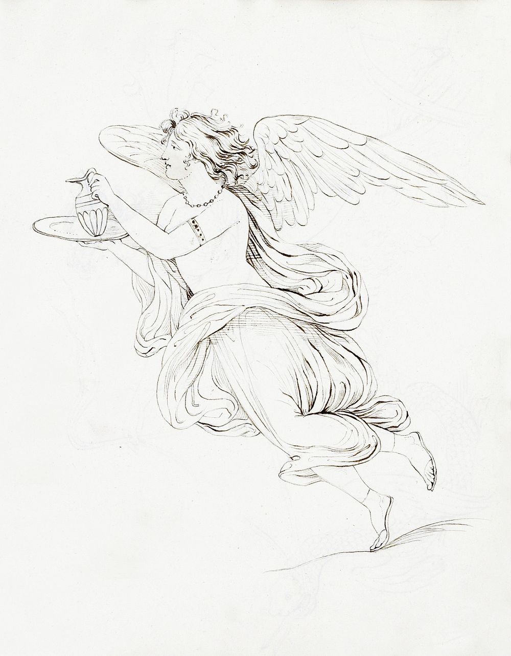 Gevleugelde figuur met een kan op een dienblad, (1820) by Jonkvrouw Elisabeth Kemper. Original from The Rijksmuseum.…