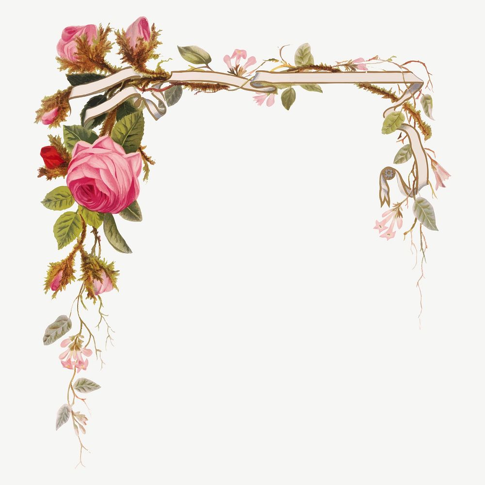 Vintage flower frame illustration vector, remix from artworks by L. Prang & Co.