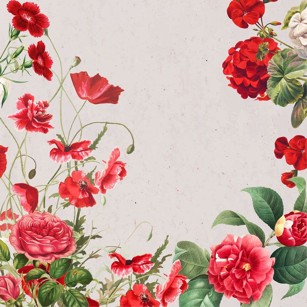 Spring background vector with red flower border