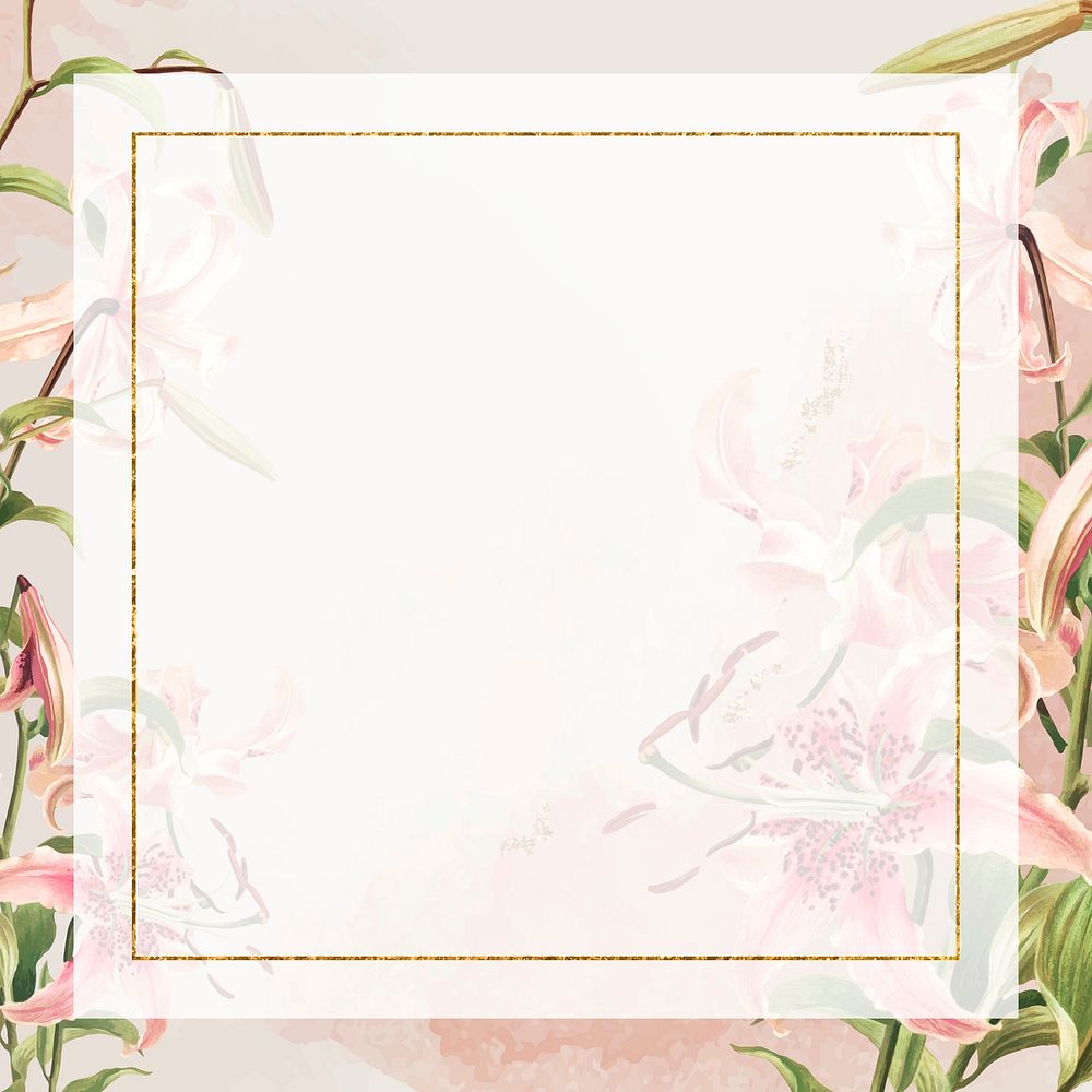 Vintage pink lilies vector frame illustration, remix from artworks by L. Prang & Co.