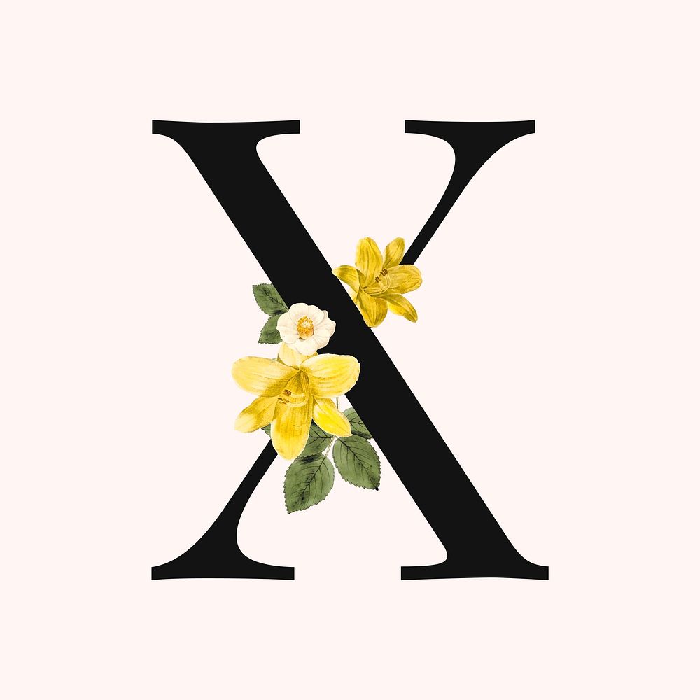 Flower decorated capital letter X typography vector