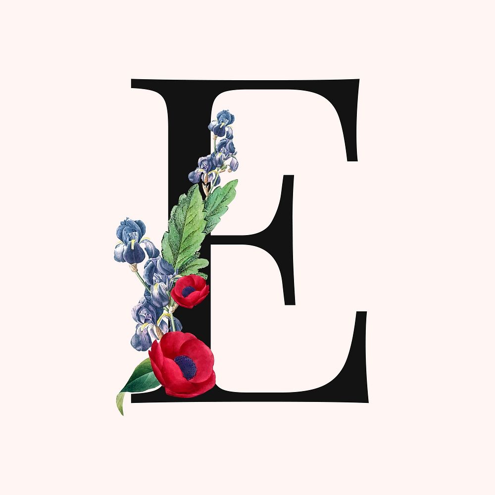 Flower decorated capital letter E typography vector