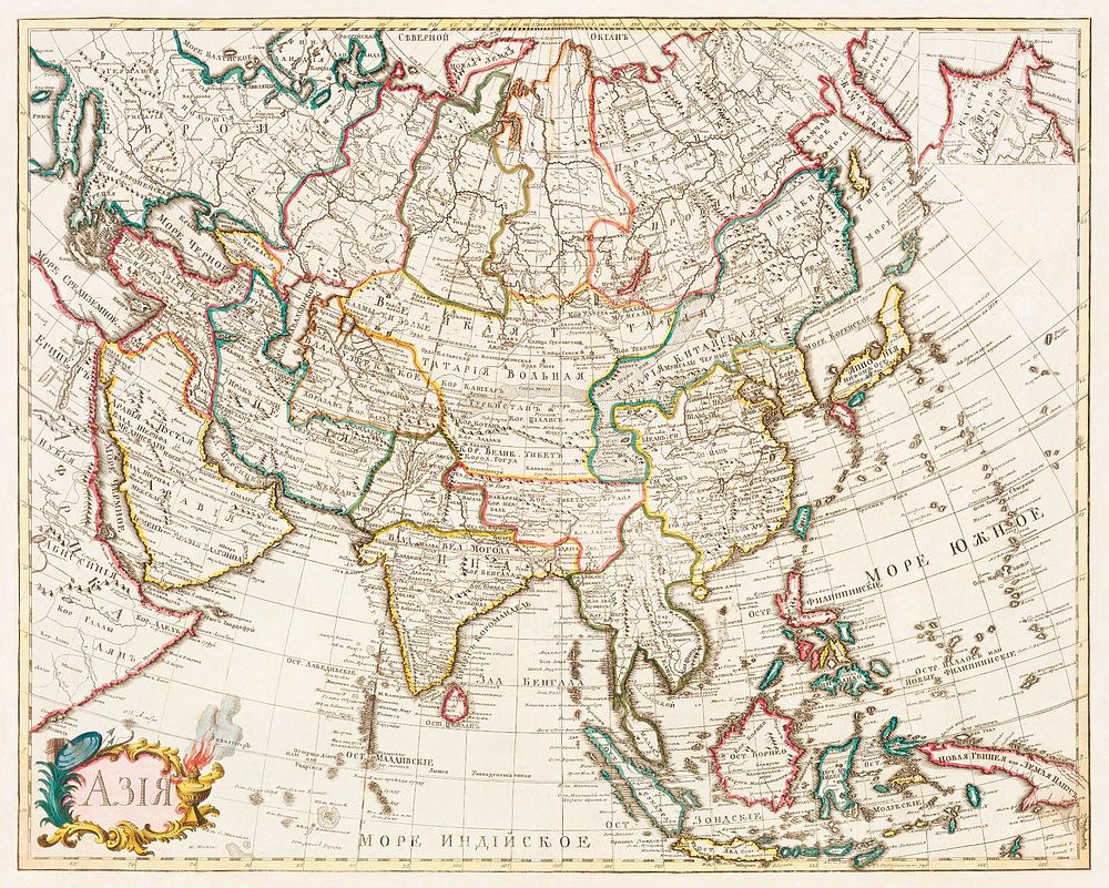 Map of Asia. Identical to the maps of Guillaume D'Isle (ca.1723). Original from British Library. Digitally enhanced by…
