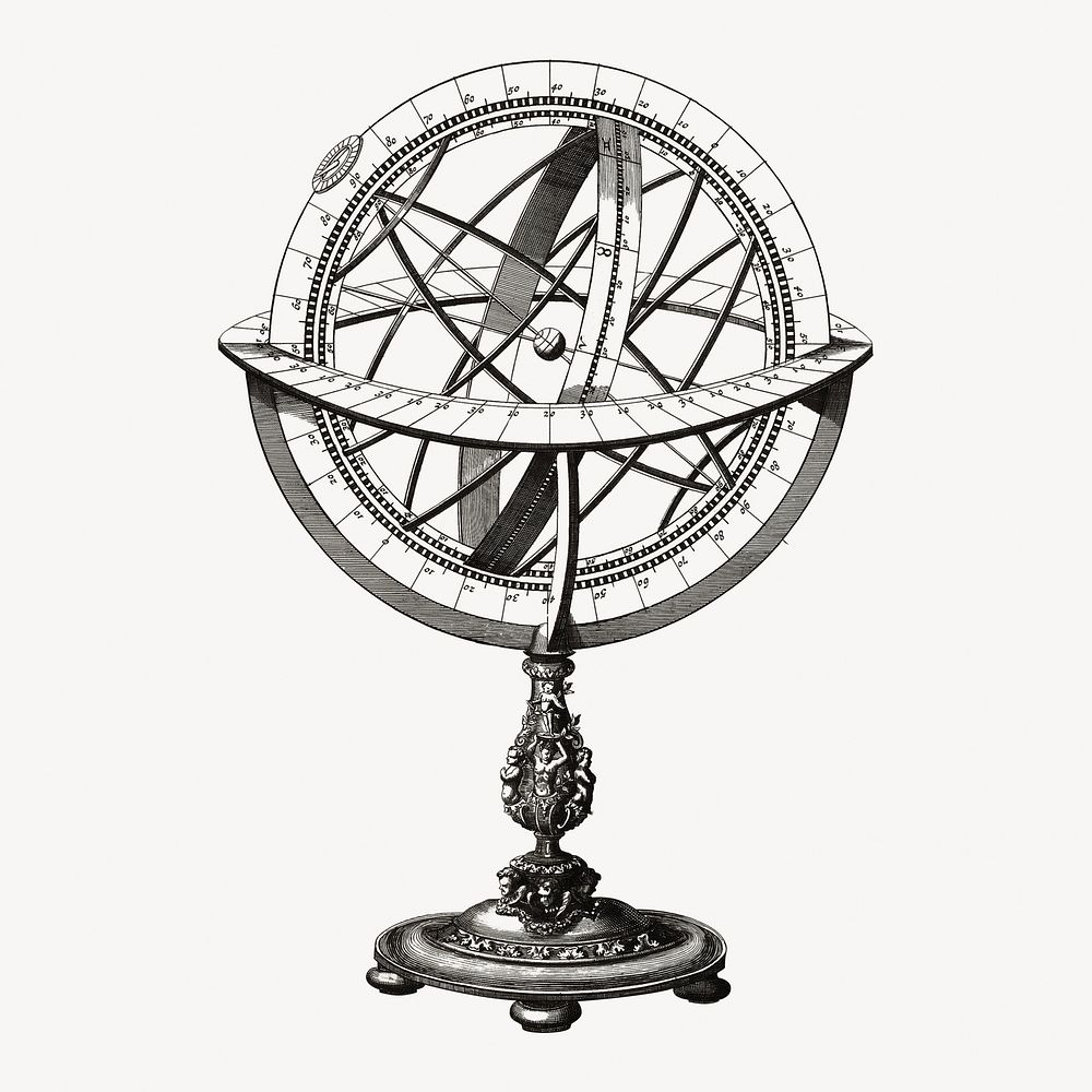 Astrological sphere collage element, vintage illustration psd