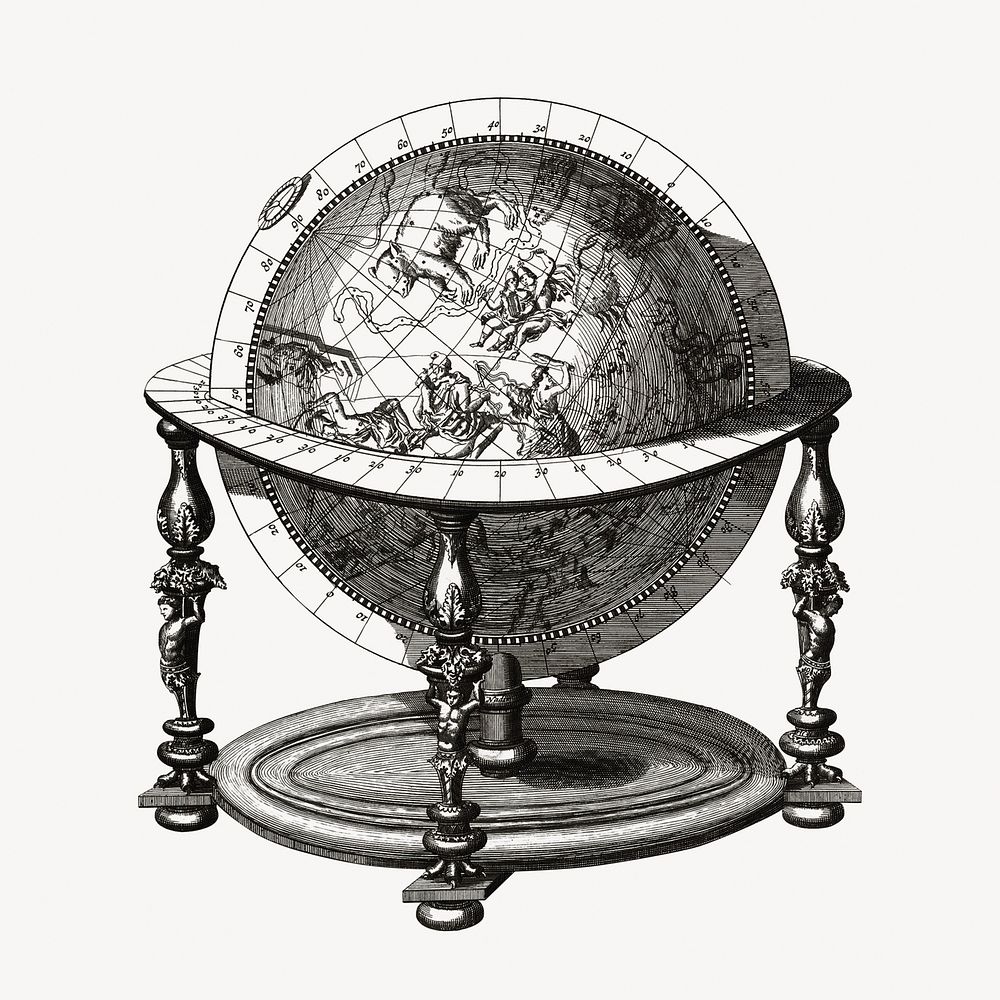 Globe collage element, vintage illustration psd