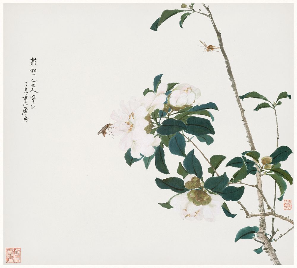 Insects and Flowers (Qing dynasty ca. 1644&ndash;1911) by Ju Lian. Original from The Getty. Digitally enhanced by rawpixel. 