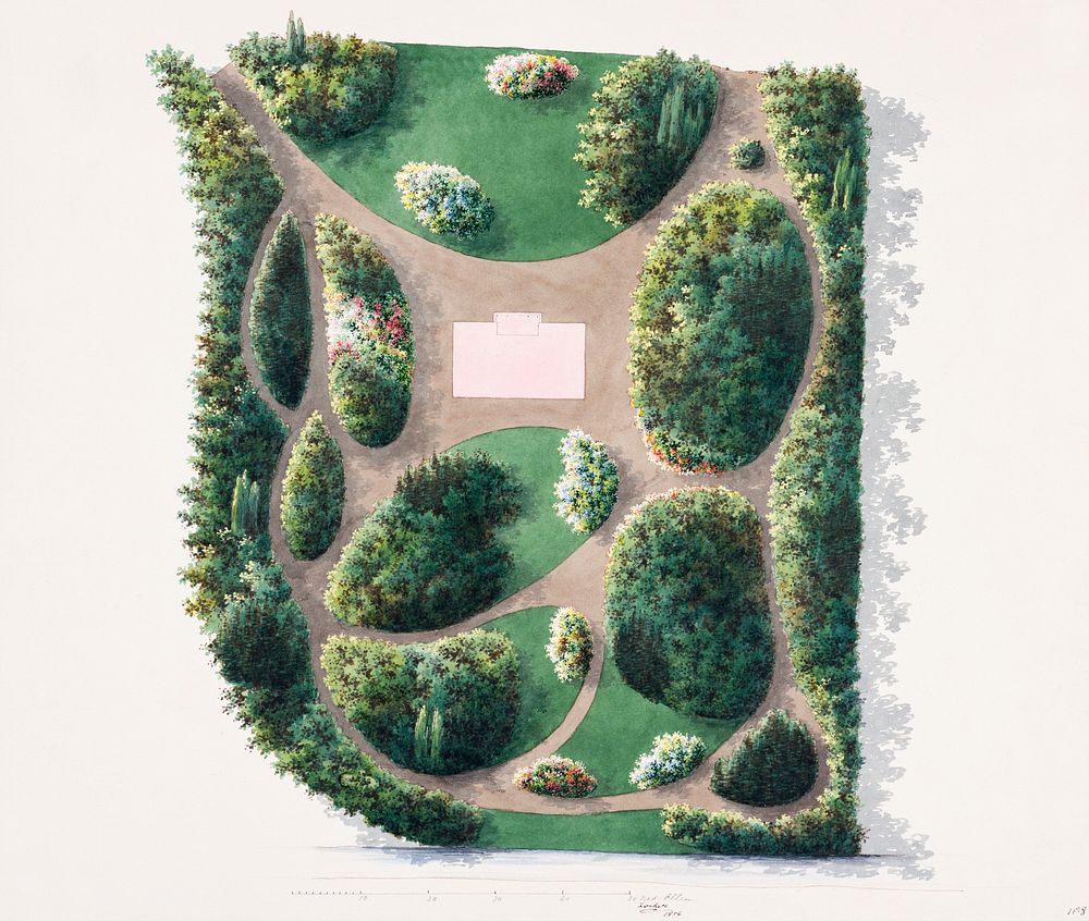 Design for a Garden (1856) drawing in high resolution by Jan David Zocher the Younger. Original from The Smithsonian.…