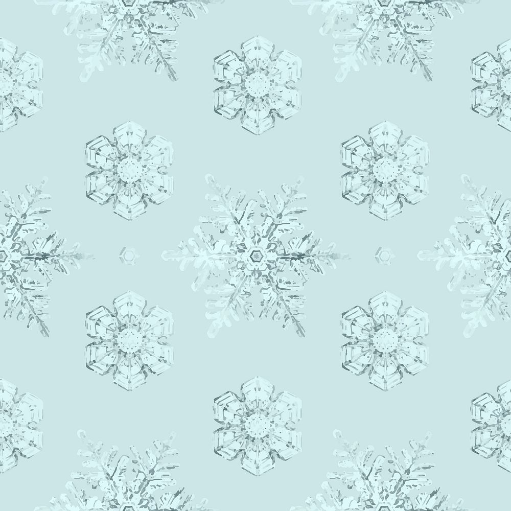 Snowflake Christmas seamless pattern background vector, remix of photography by Wilson Bentley