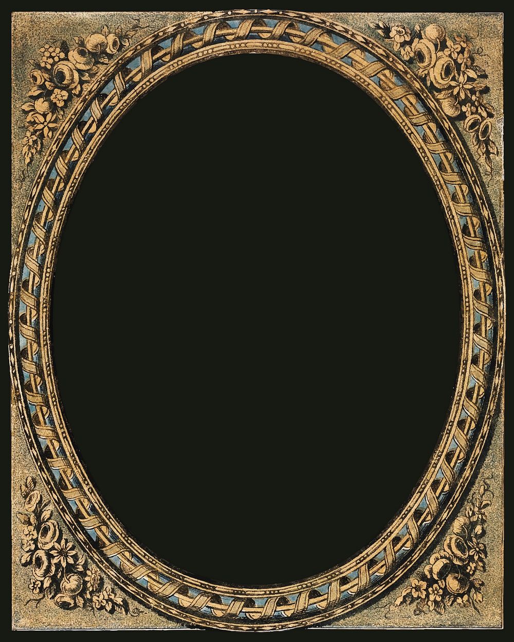 Vintage gold oval frame vector, featuring public domain artworks