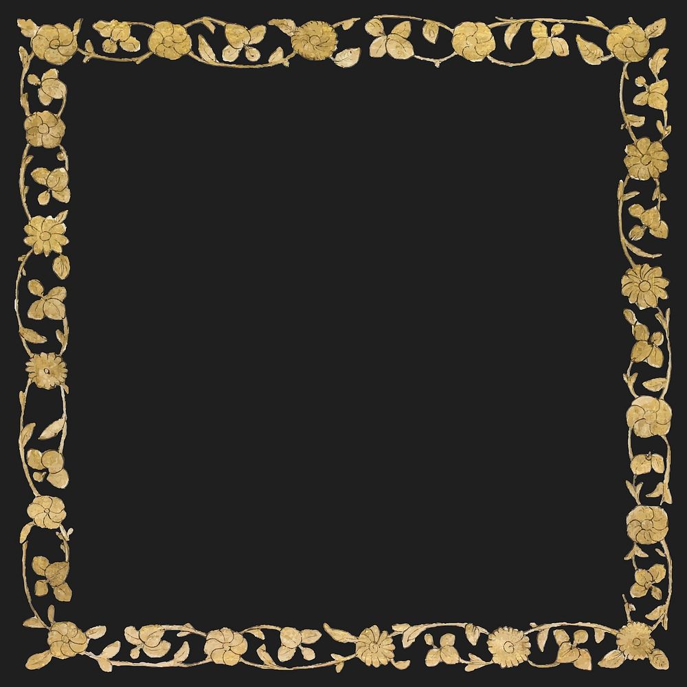 Vintage gold floral frame vector, featuring public domain artworks