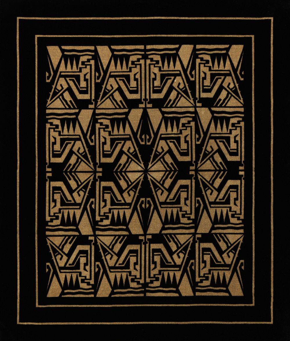 Tafelkleed van bedrukte trijp in zwart en beige met Art&ndash;D&eacute;co patroon (1920 &ndash;1930). Original from The…
