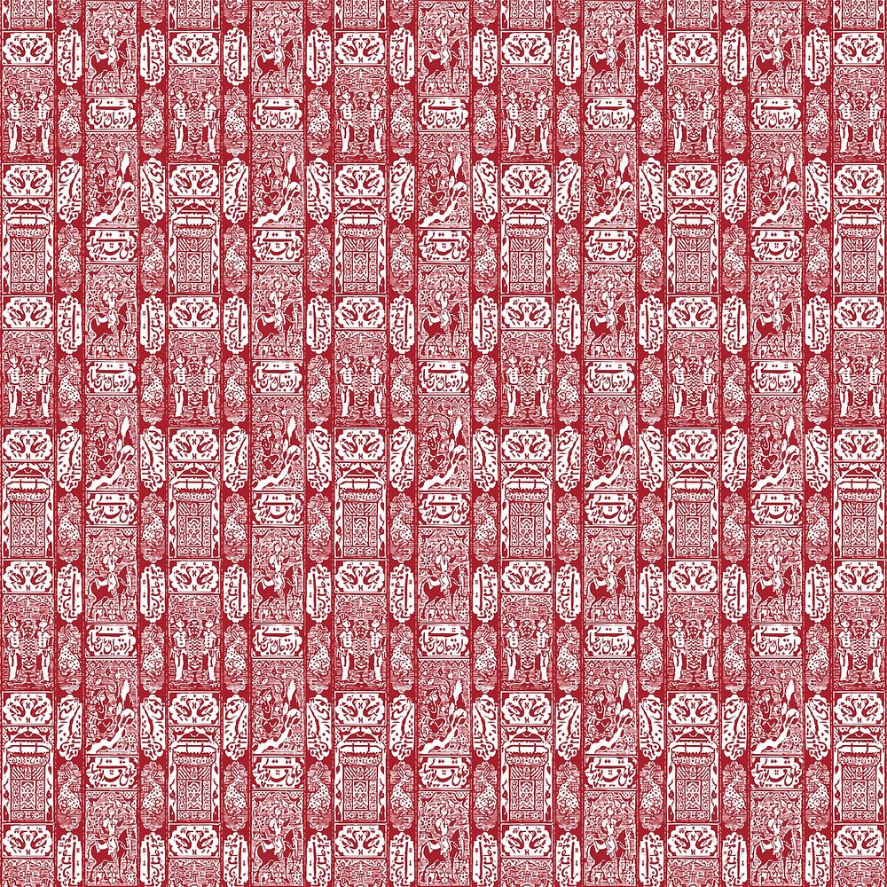 Vintage red textile pattern background vector, featuring public domain artworks